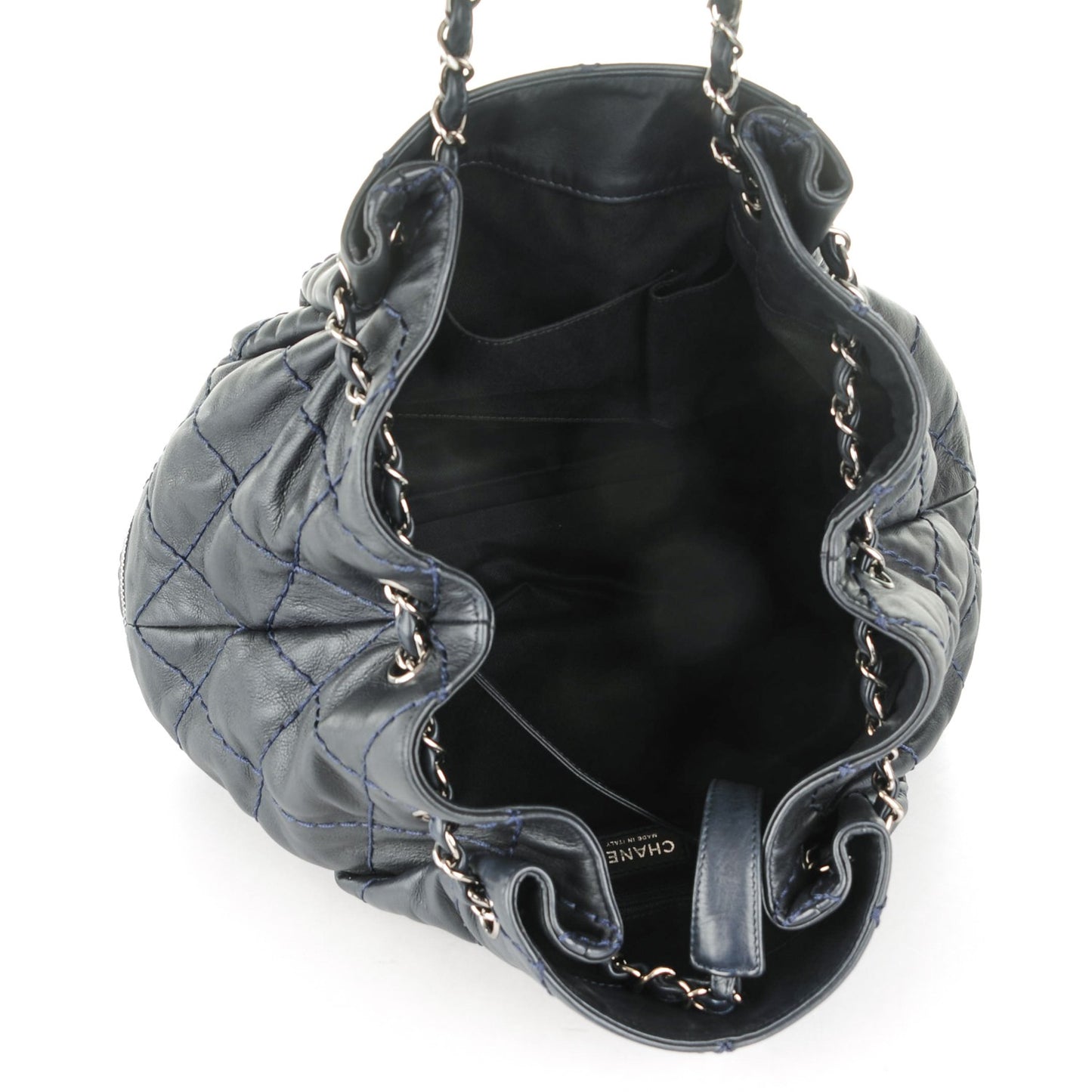 Lambskin Expandable Tote Dark Navy