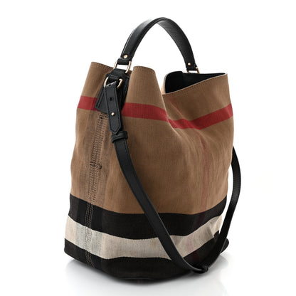 Burberry Canvas Mega Check Medium Ashby Hobo Black 4 of 13