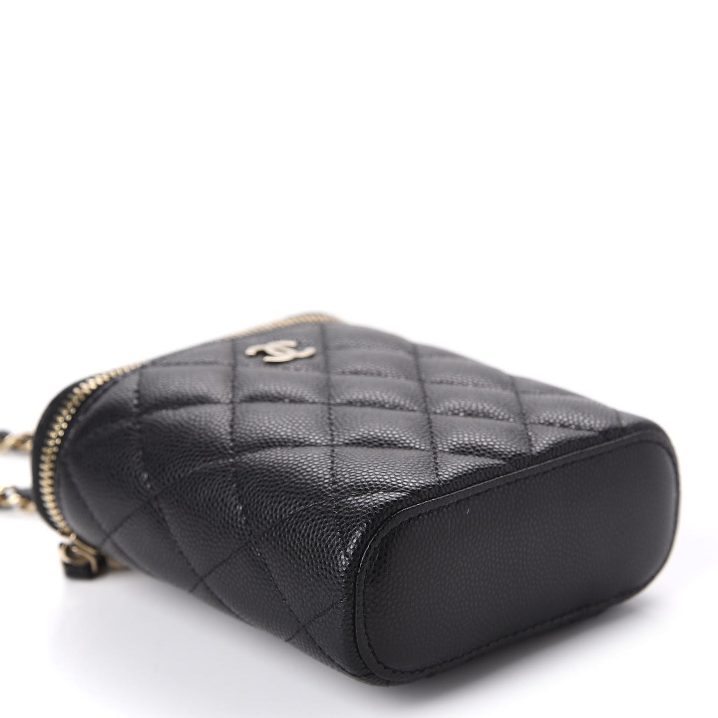 Caviar Quilted Small Vertical Coco Beauty Vanity Case With Chain Black