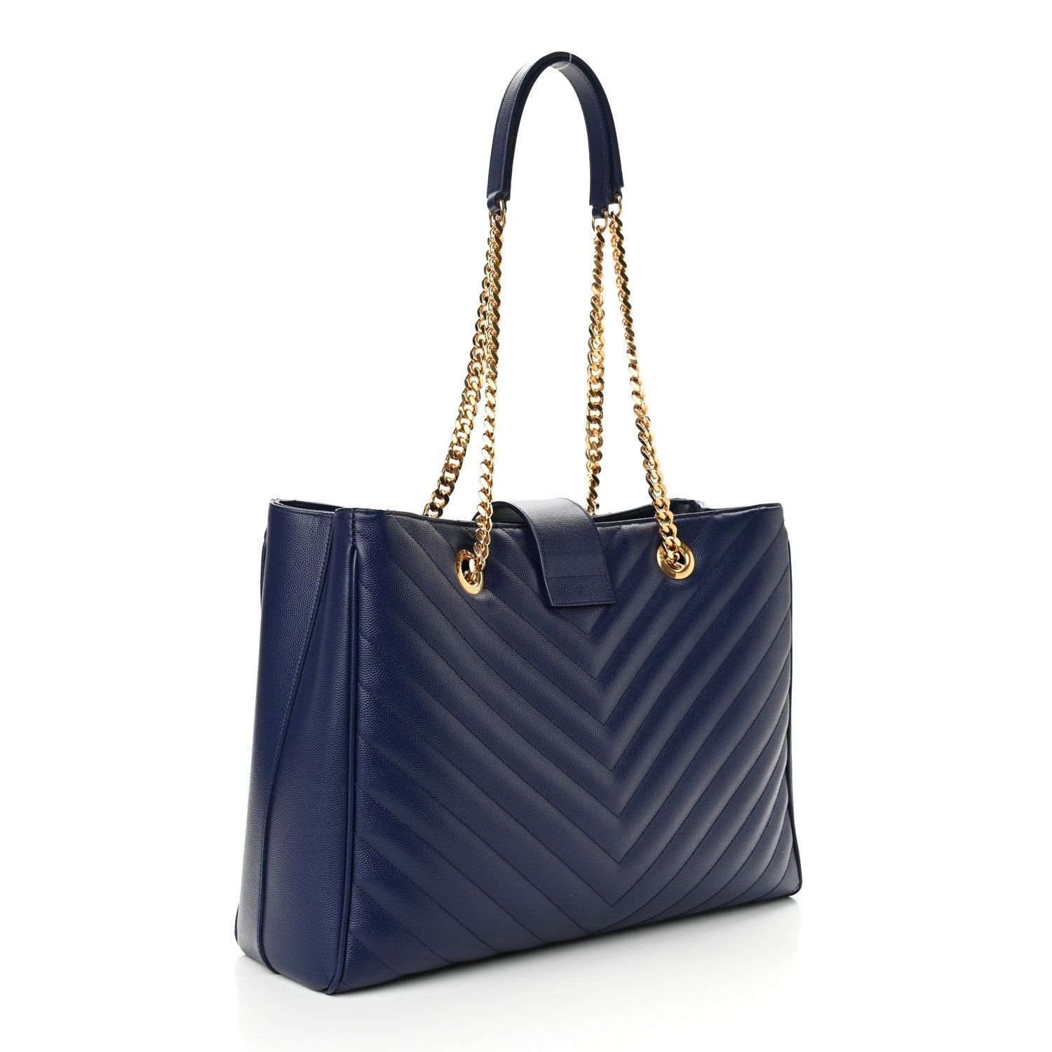 Saint Laurent Grain De Poudre Matelasse Chevron Monogram Shopping Bag Deep Marine 3 of 9