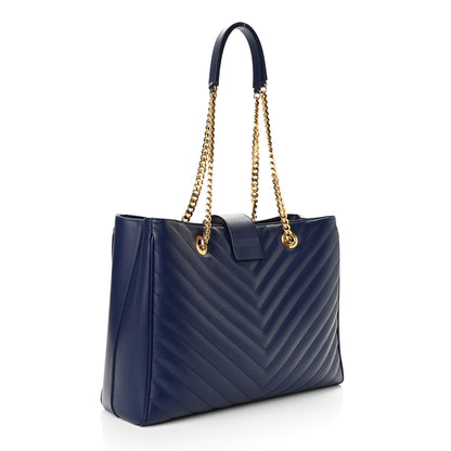Saint Laurent Grain De Poudre Matelasse Chevron Monogram Shopping Bag Deep Marine 3 of 9