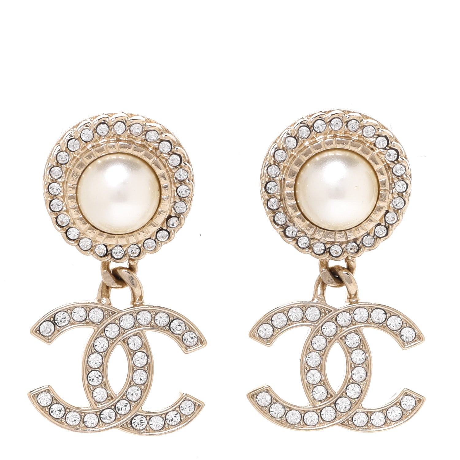 Chanel Crystal Pearl Bow-tiful CC Drop Earrings Gold 1 of 4