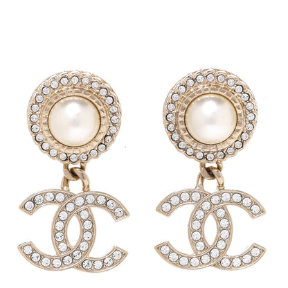 Chanel Crystal Pearl Bow-tiful CC Drop Earrings Gold 1 of 4