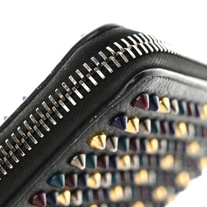Christian Louboutin Calfskin Panettone Spiked Zip Around Wallet Black Multicolor 10 of 12