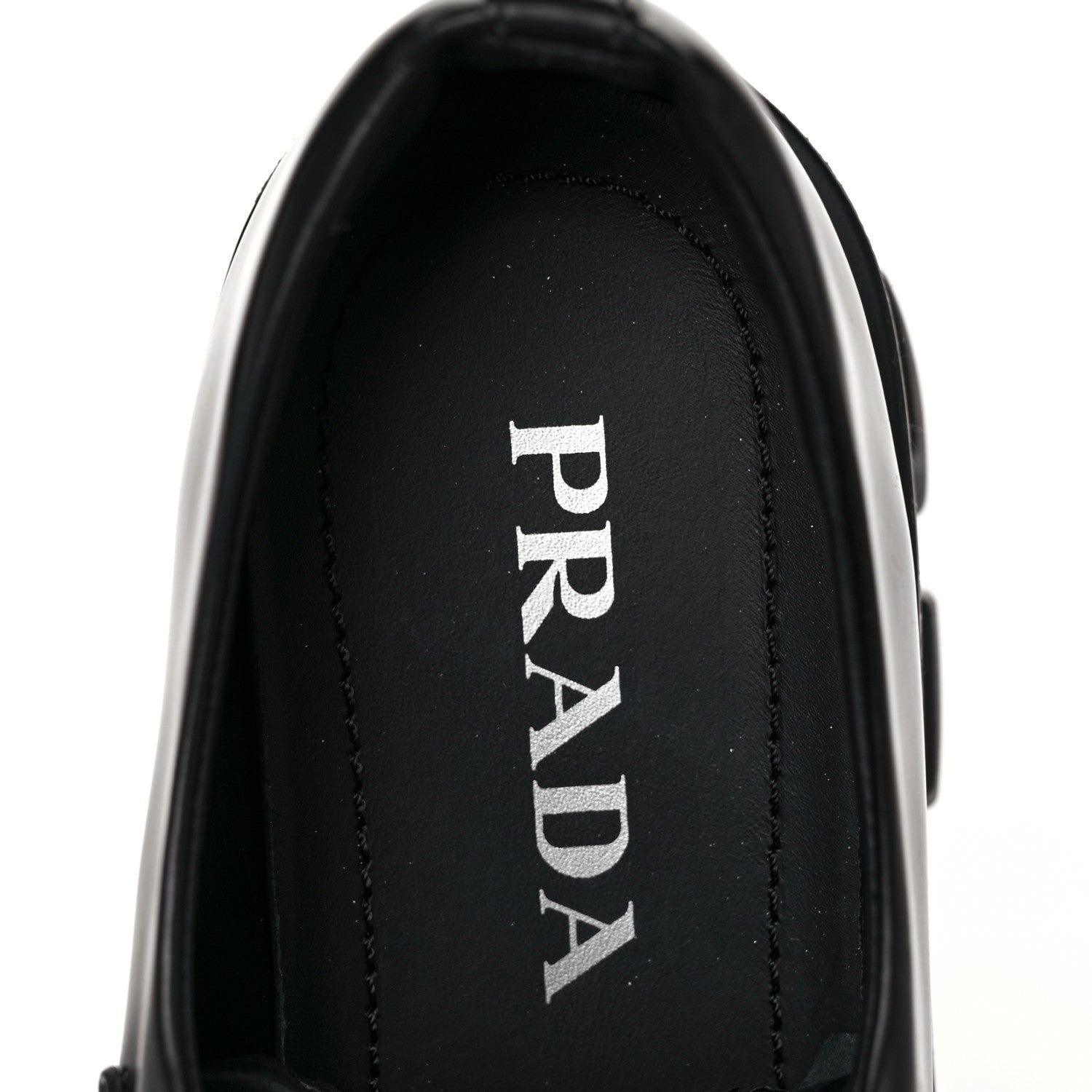 Prada Spazzolato Rois Metal Triangle Logo Monolith 55mm Loafers 38 Black 8 of 10