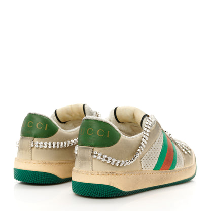 Gucci Nubuck Calfskin Web Removable Crystals Womens Screener Sneakers 36 Dusty Milk New Mystic White 5 of 11