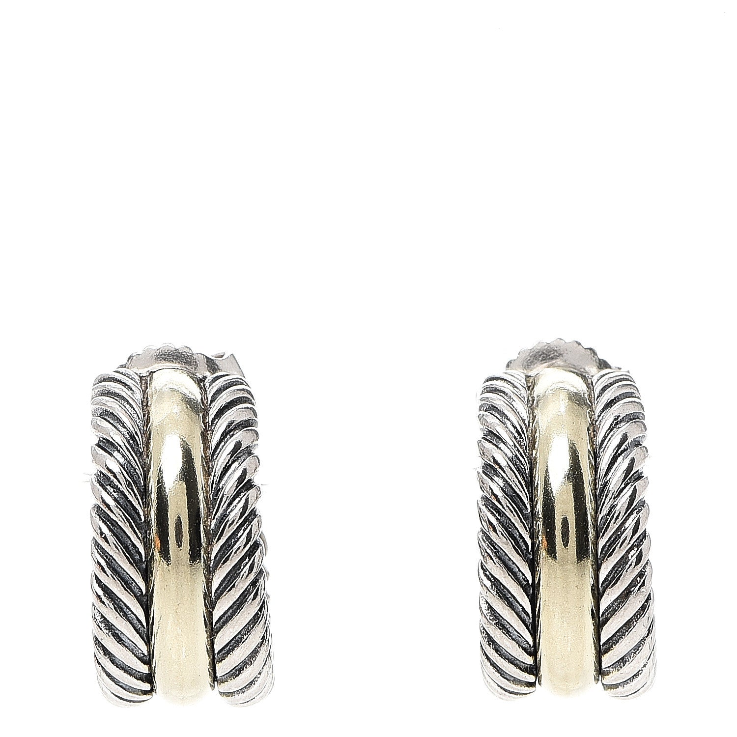 David Yurman Sterling Silver 14K Yellow Gold 16mm Cable Classics Hoop Earrings 1 of 5
