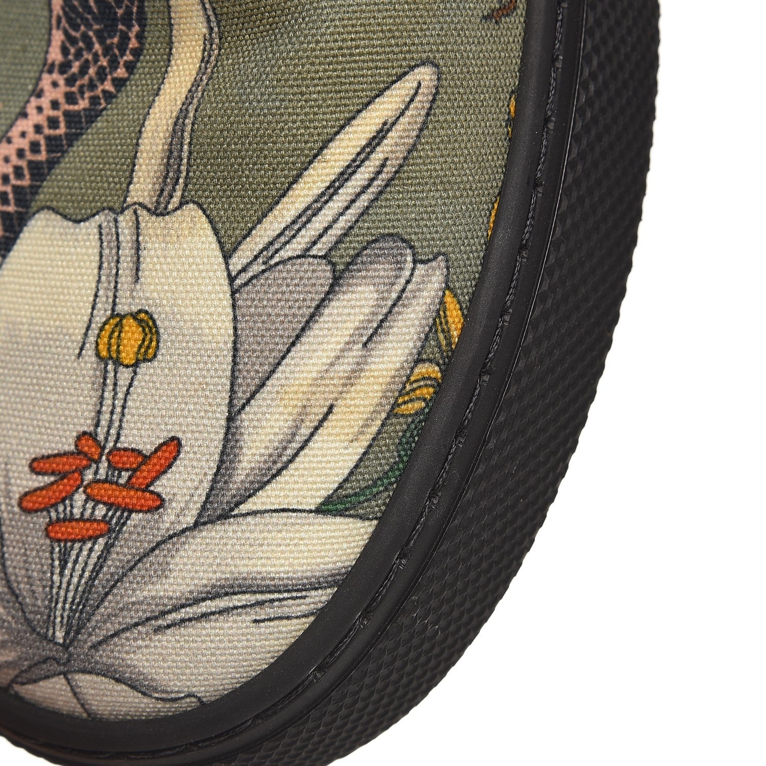 Gucci Canvas Miro Soft Calfskin Web Floral Snake Print Mens Dublin Slip On Sneakers 9.5 Militare Multicolor Black 9 of 10