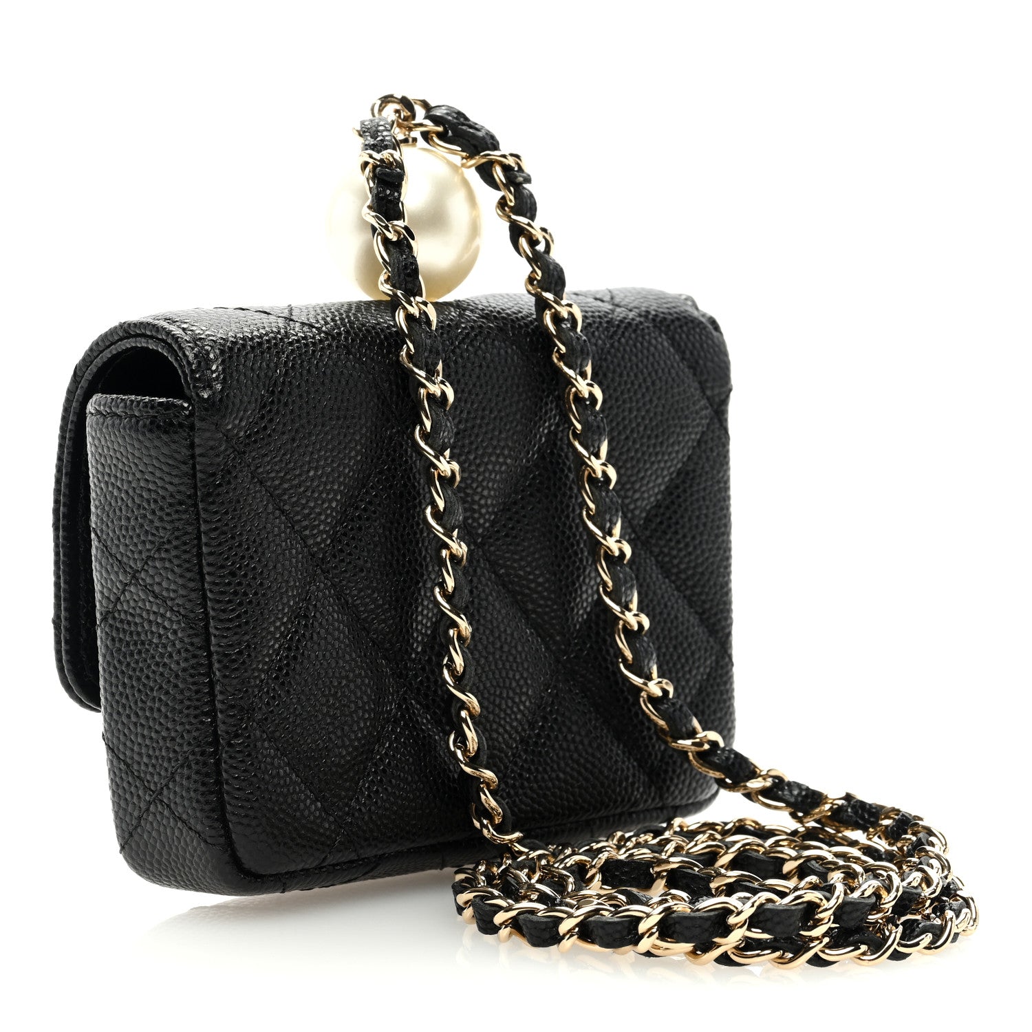 Chanel Caviar Quilted Mini Pearl On Top Coin Purse With Chain Black 2 of 9