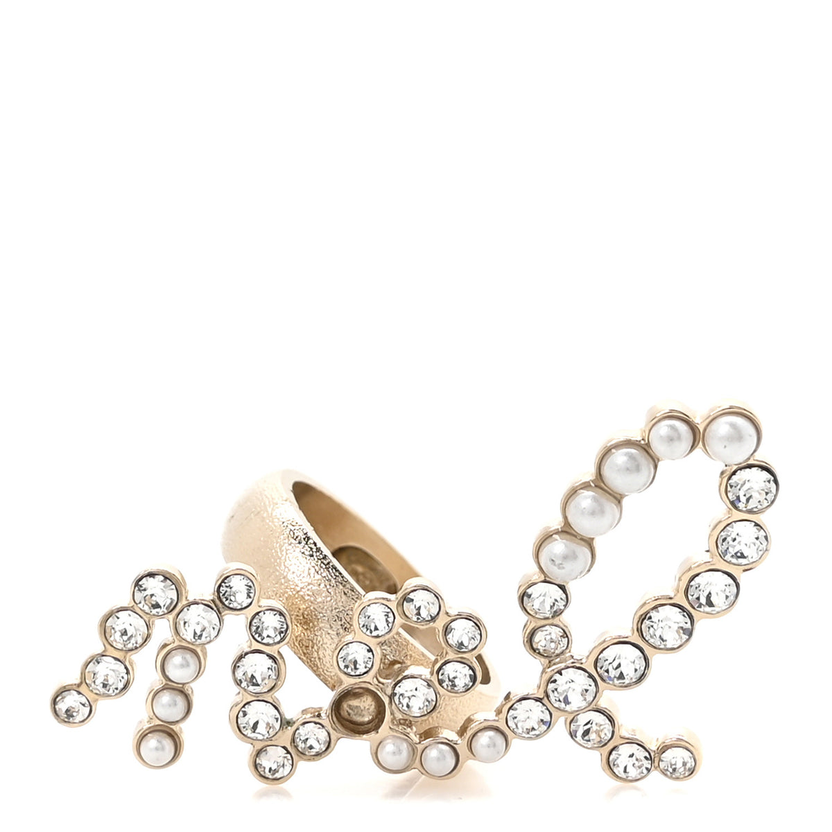 Chanel Crystal Pearl Cha-Nel Rings Set Gold 5 of 7