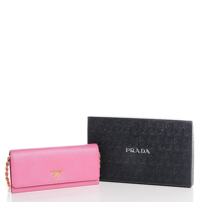 Prada Saffiano Metal Oro Chain Wallet Begonia 9 of 9