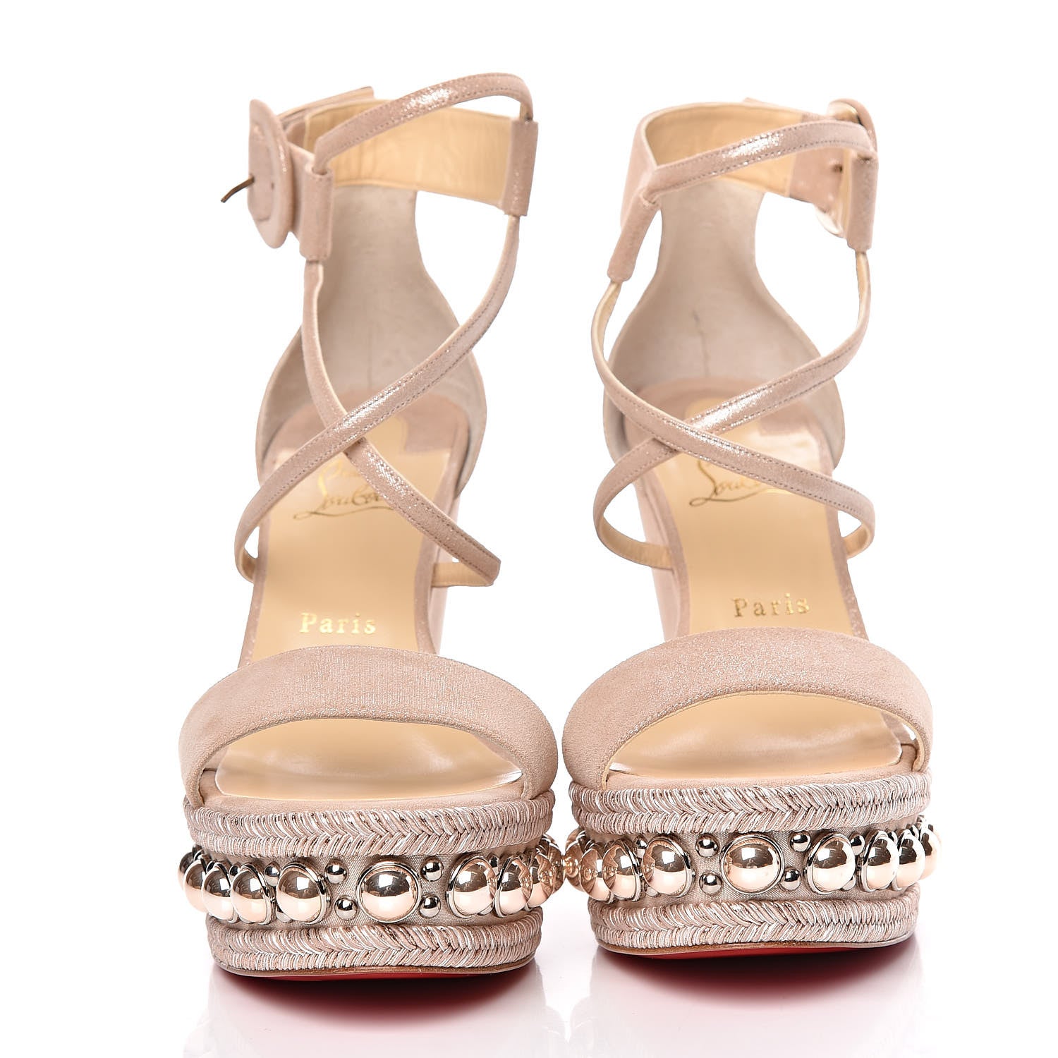 Christian Louboutin Suede Lame Chocazeppa 120 Platform Wedge Sandals 40 Poudre 2 of 11