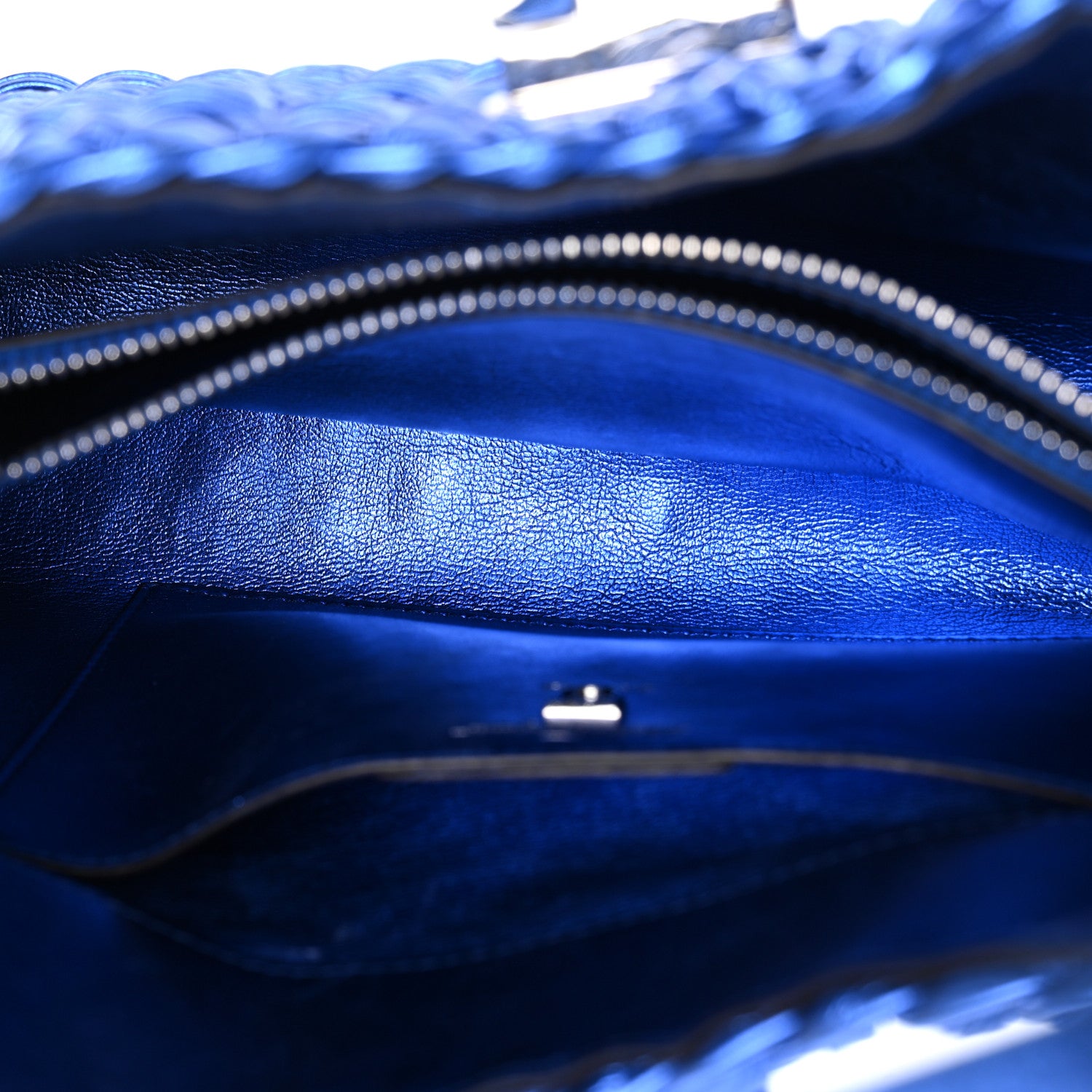 Salvatore Ferragamo Metallic Woven Calfskin Trifolio Shoulder Bag Bluette 5 of 10