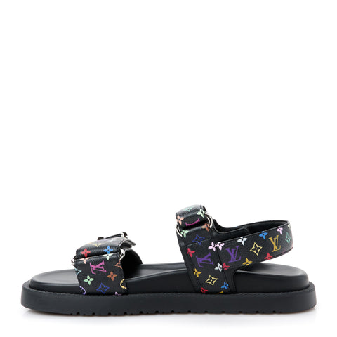 LV X TM Monogram Multicolor Sunset Flat Sandals 38 Black