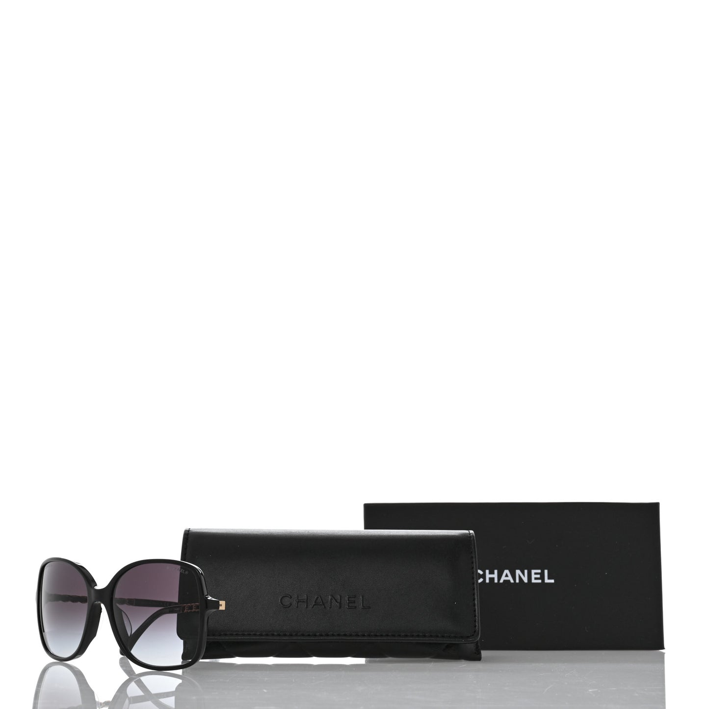 Lambskin Square Chain Sunglasses 5210-Q Black