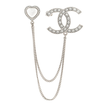 Chanel Diamente Pearl Multi Strand Chain CC Heart Brooch Silver Pearly White 1 of 4