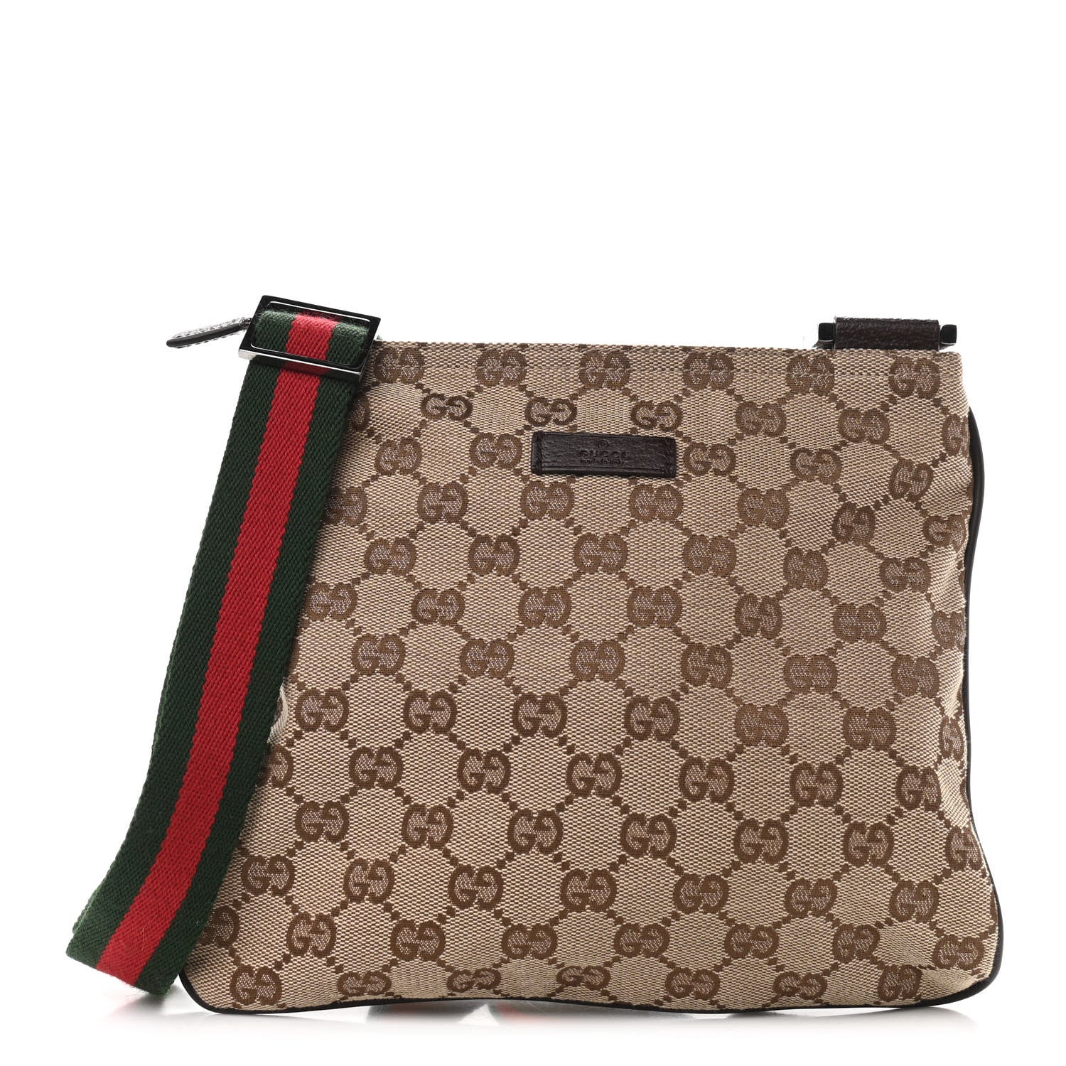 Gucci Monogram Web Small Flat Messenger Bag Brown 1 of 10