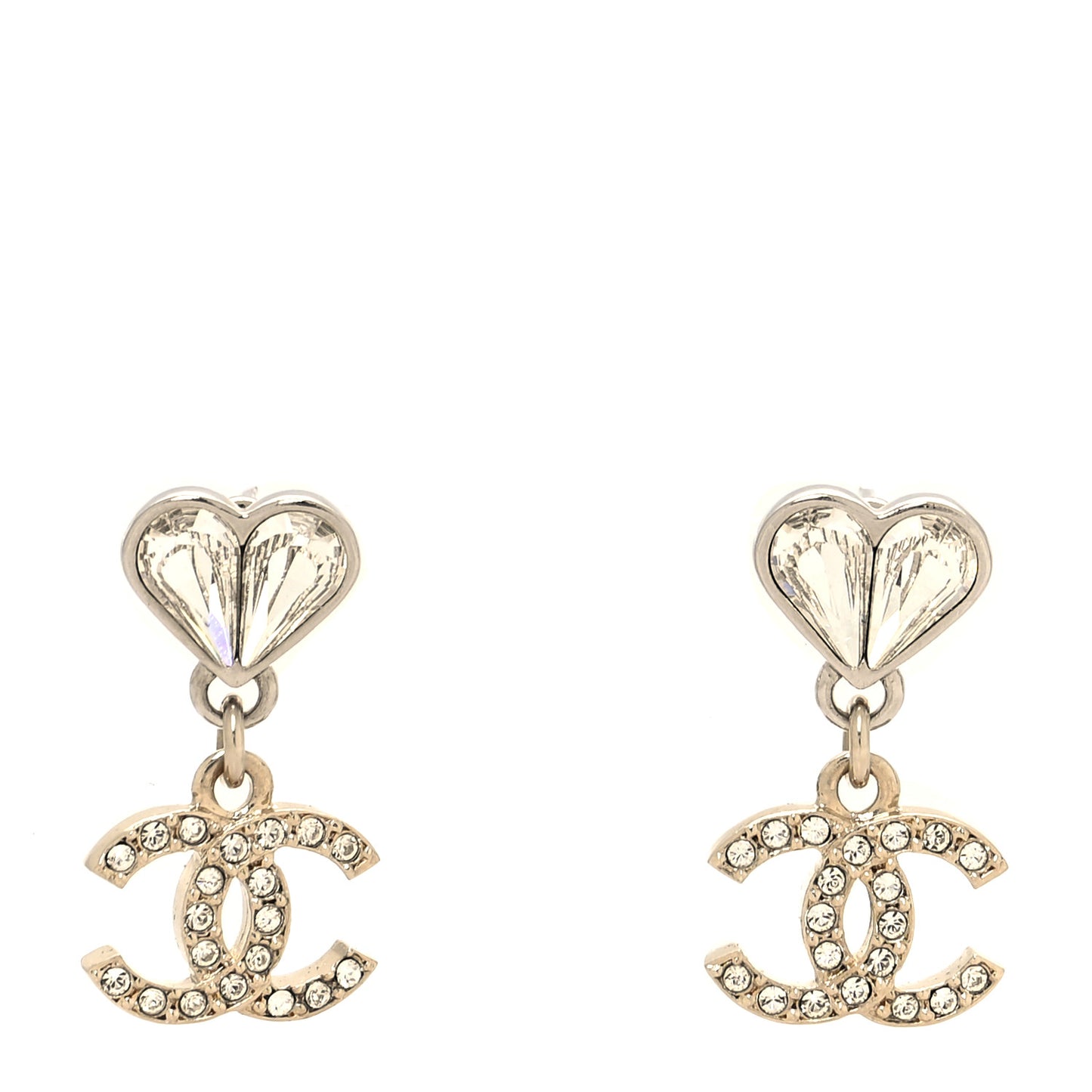 Crystal CC Heart Drop Earrings Gold