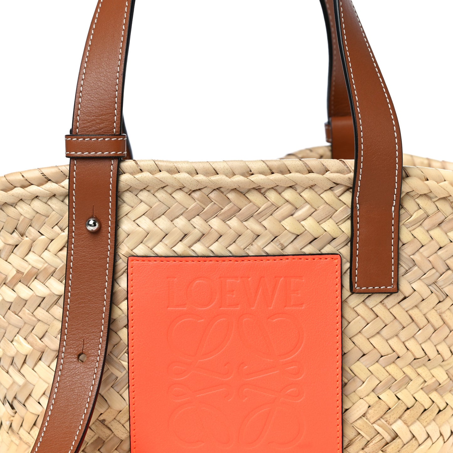 Raffia Small Basket Tote Bag Natural Orange