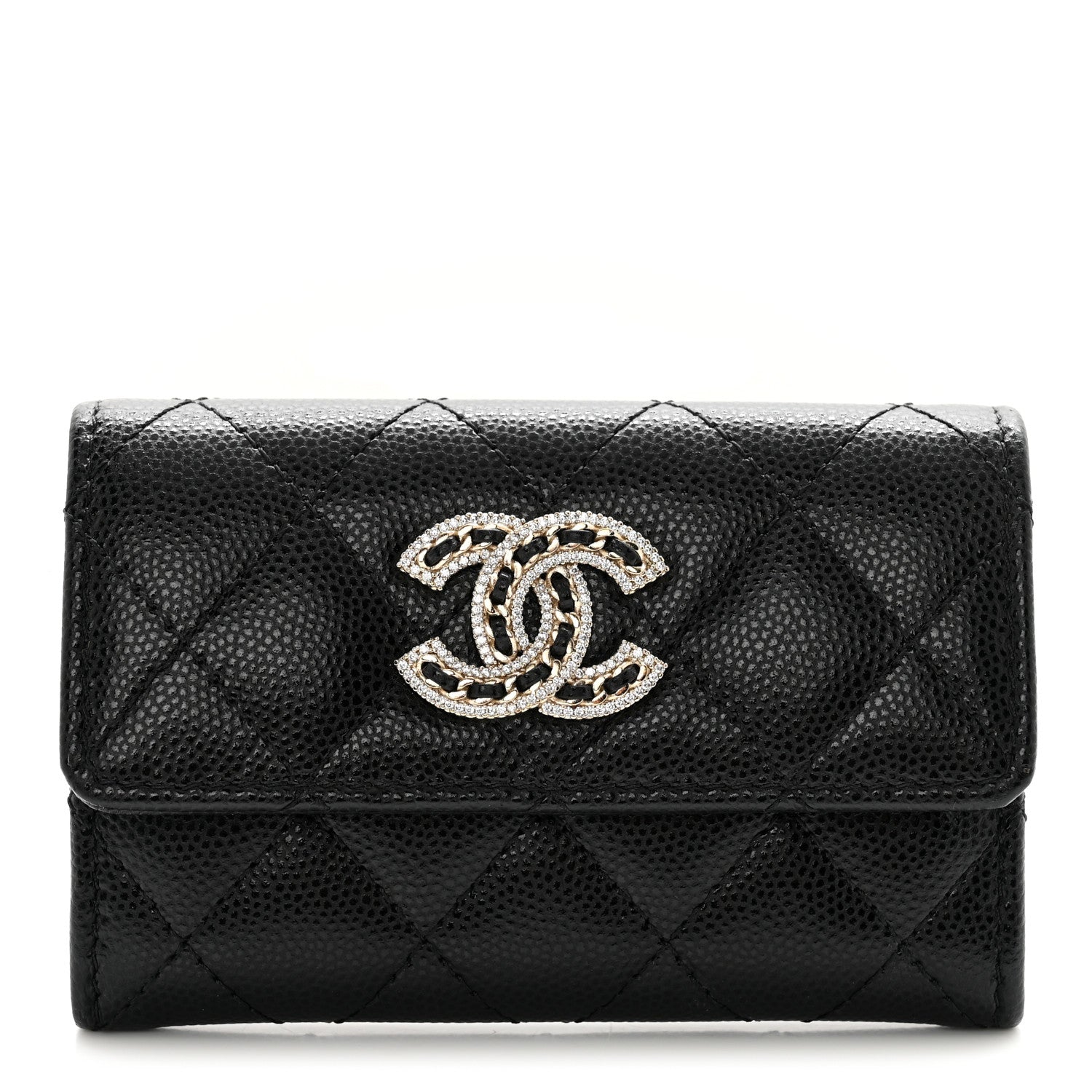 Chanel Caviar Quilted Crystal CC Flap Card Holder Black 1 of 10