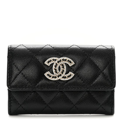 Chanel Caviar Quilted Crystal CC Flap Card Holder Black 1 of 10