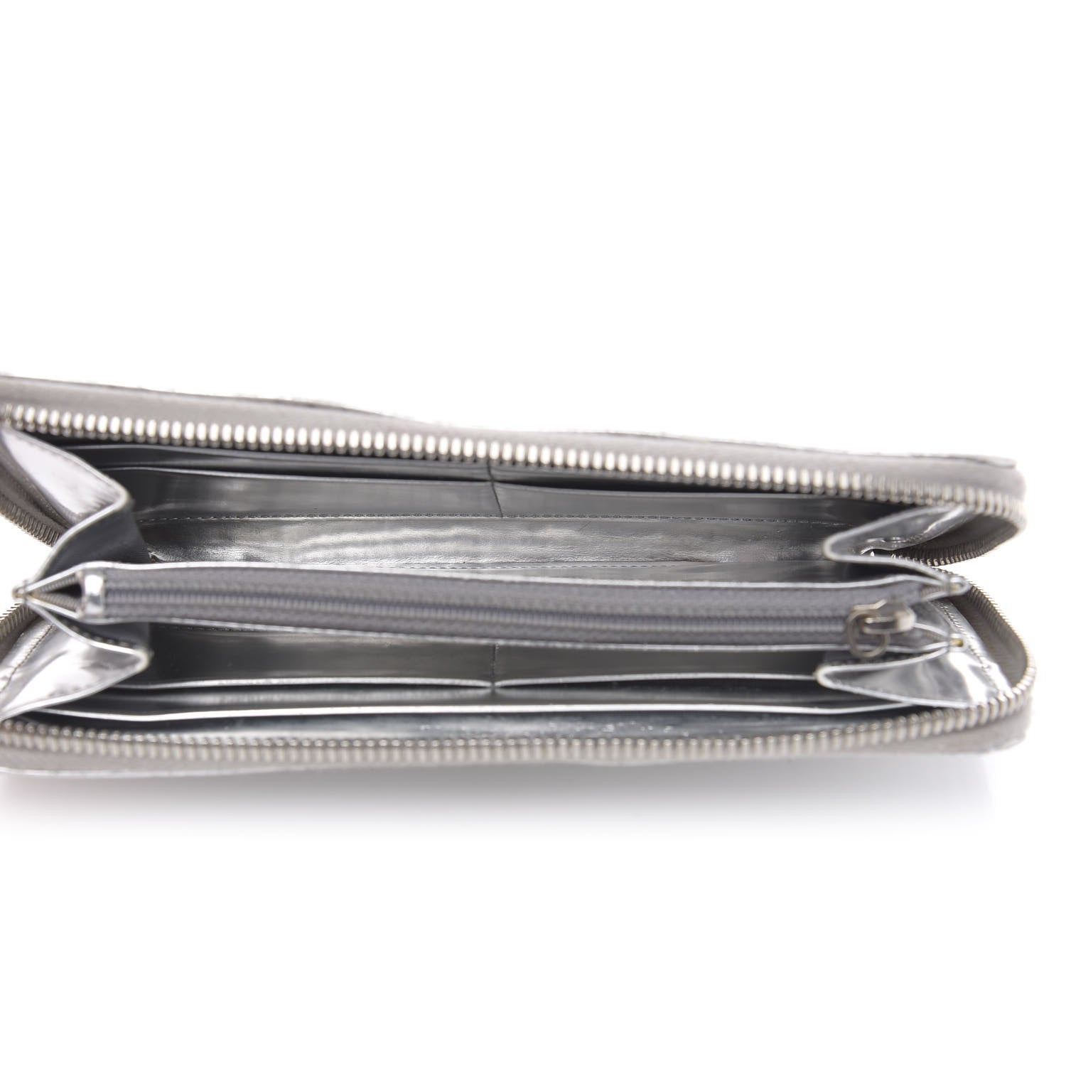 Chanel Patent Embossed CC Zip Around Wallet Silver 5 of 14