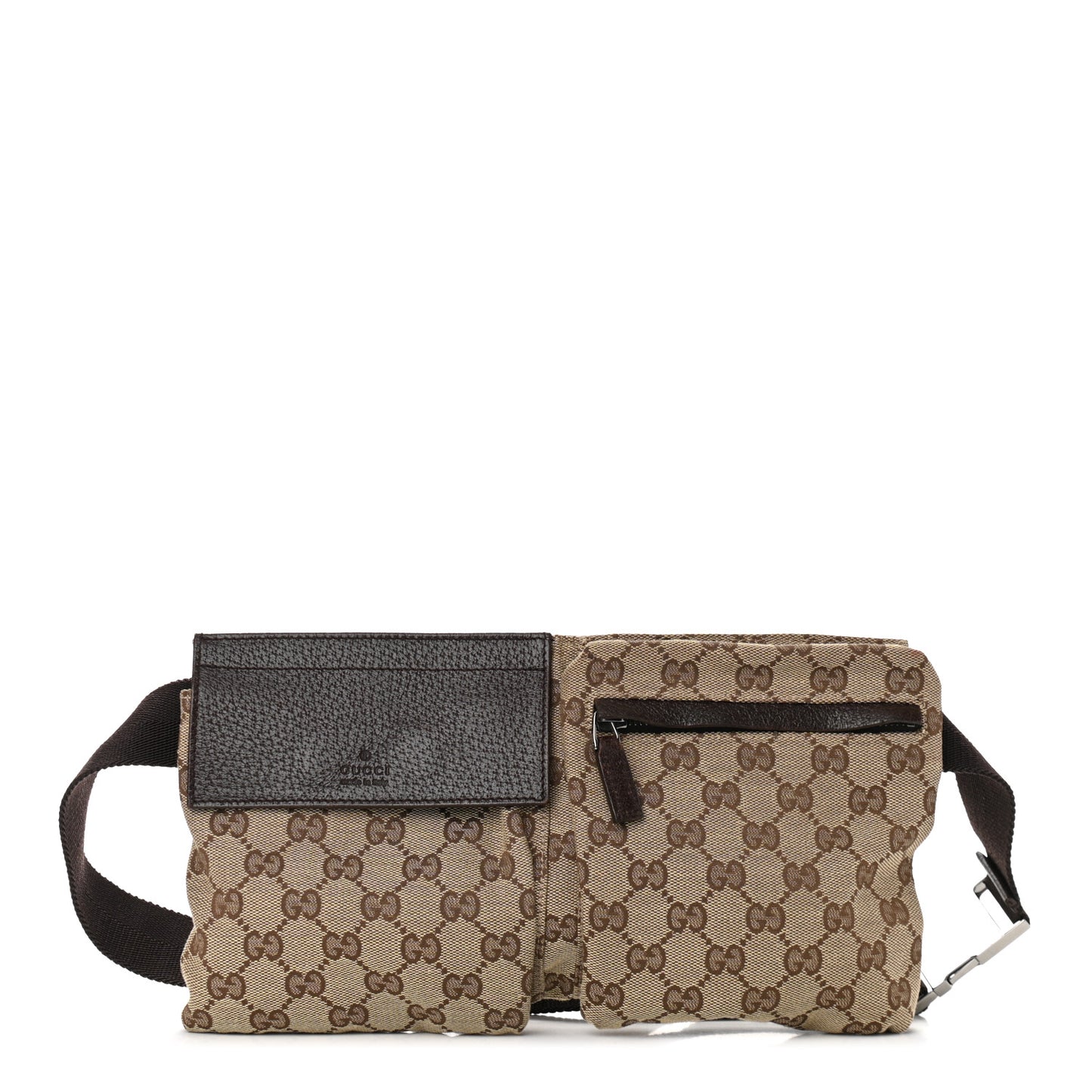 GG Monogram Double Pocket Belt Bag Dark Brown