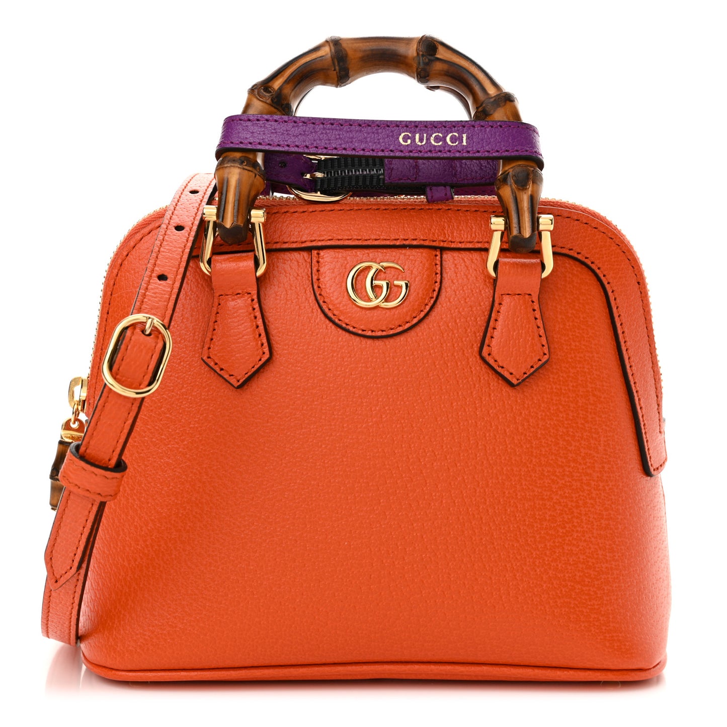 Textured Dollar Calfskin Mini Diana Dome Tote Bag Deep Orange Spicy Cyclamin