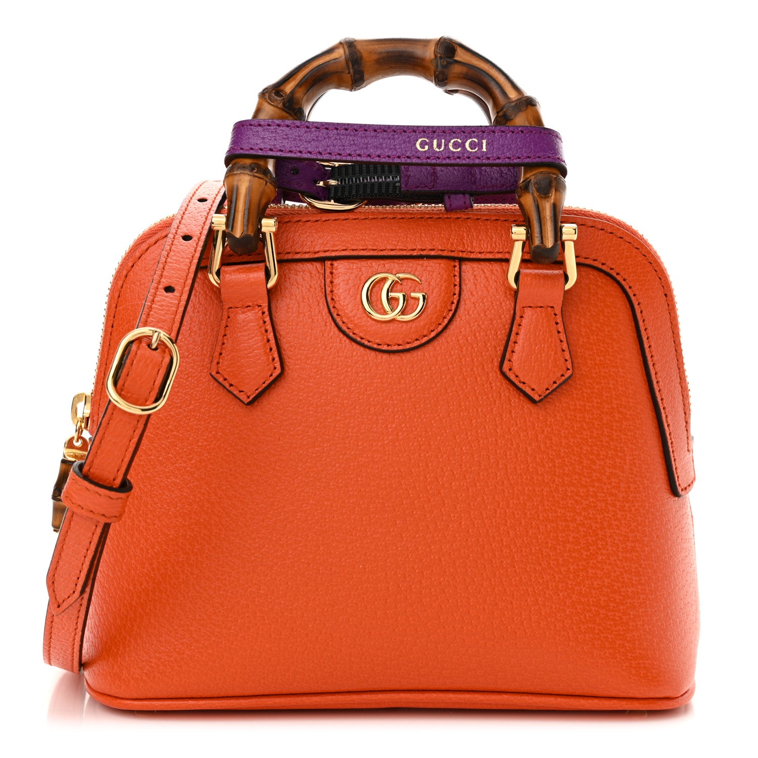 Gucci Textured Dollar Calfskin Mini Diana Dome Tote Bag Deep Orange Spicy Cyclamin 1 of 11