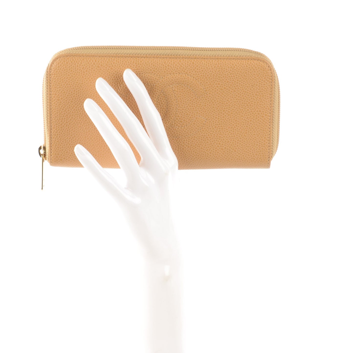Caviar Large Timeless CC Zip Around Wallet Beige