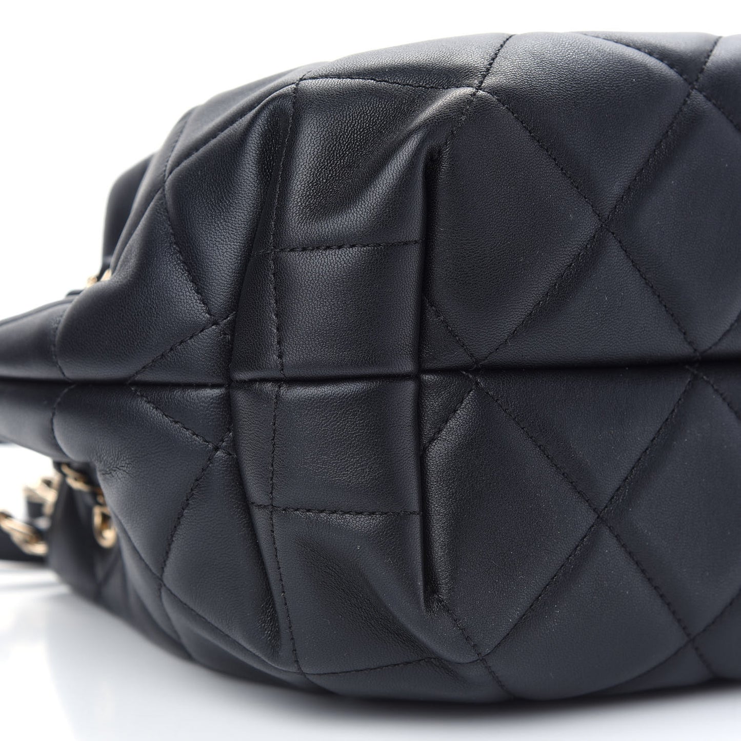 Lambskin Quilted CC Dweller Drawstring Bucket Bag Black