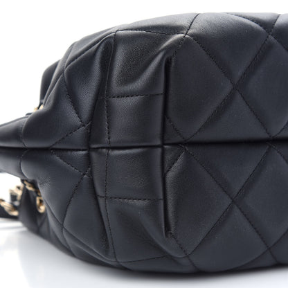 Chanel Lambskin Quilted CC Dweller Drawstring Bucket Bag Black 8 of 9