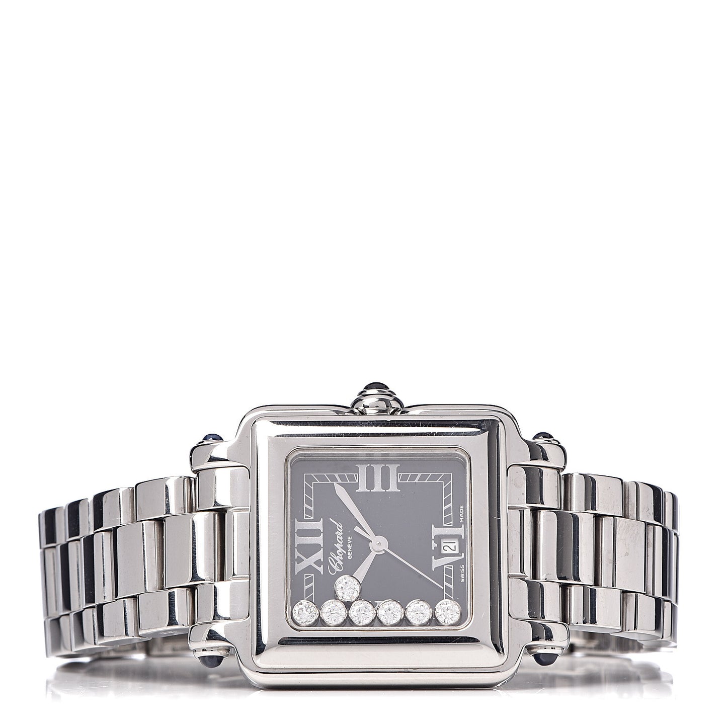 Stainless Steel 7 Diamond 27mm Happy Sport Quartz Watch Black