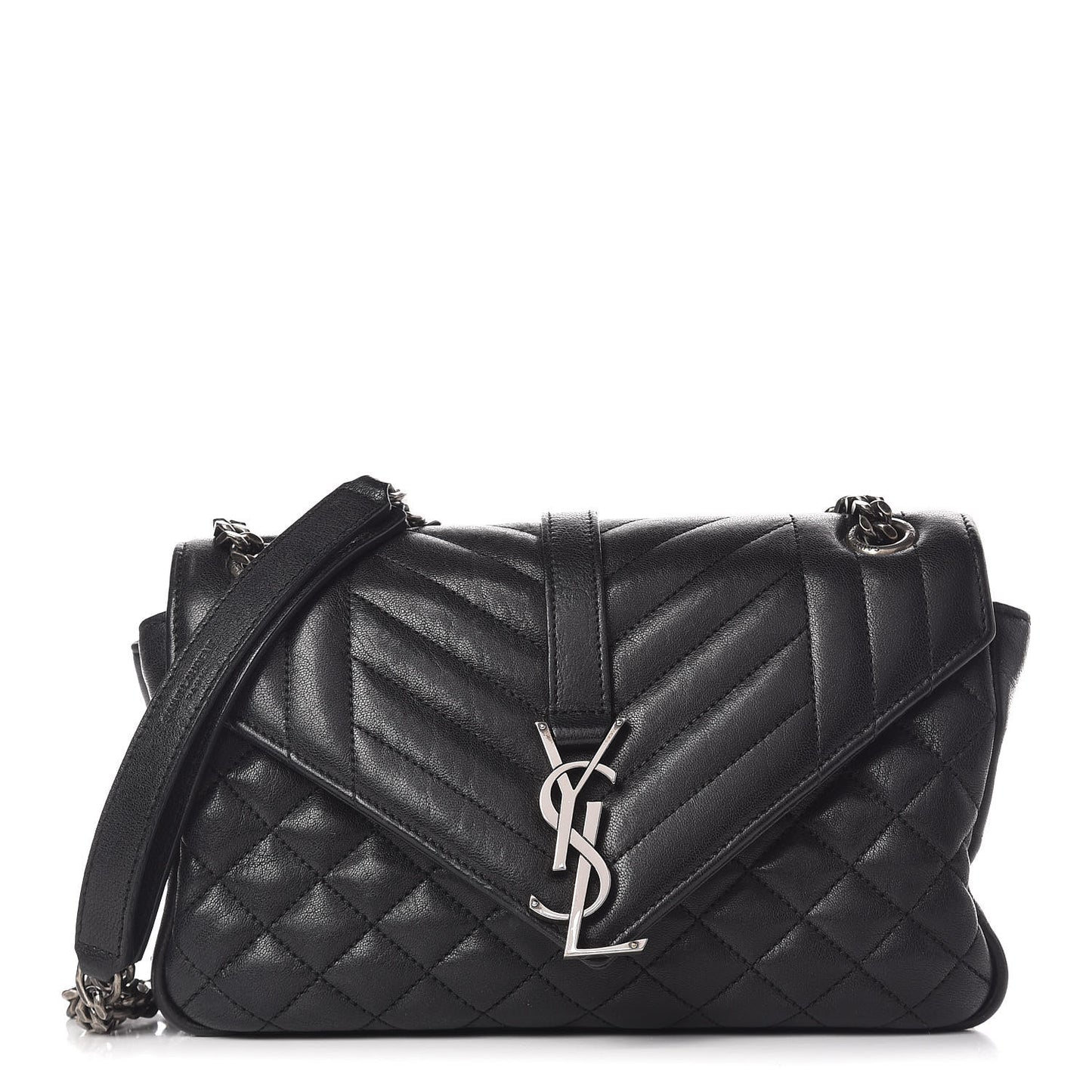 Sheepskin Tri-Quilt Monogram Medium Soft Envelope Bag Black