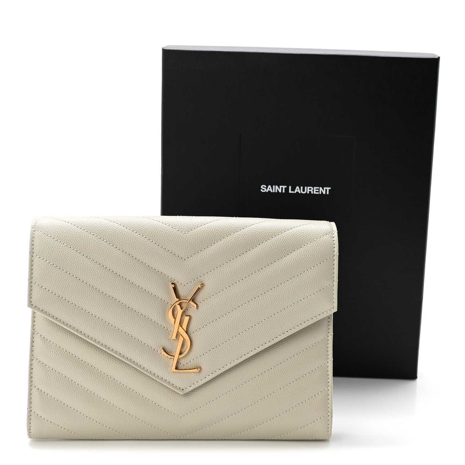 Saint Laurent Grain De Poudre Matelasse Chevron Monogram Envelope Clutch Blanc Vintage 8 of 8