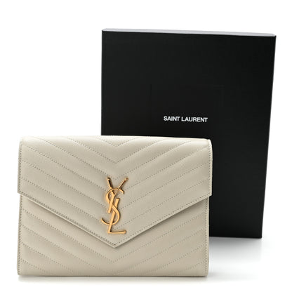 Saint Laurent Grain De Poudre Matelasse Chevron Monogram Envelope Clutch Blanc Vintage 8 of 8