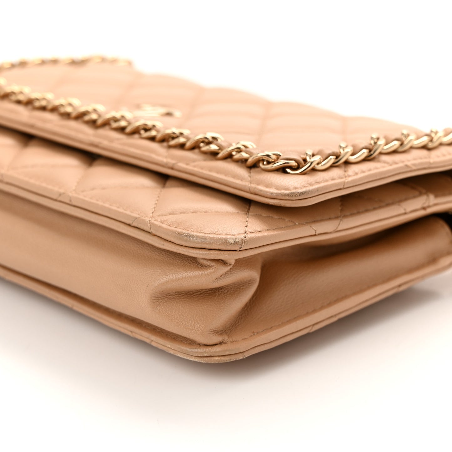 Lambskin Quilted Chain Around Wallet On Chain WOC Beige