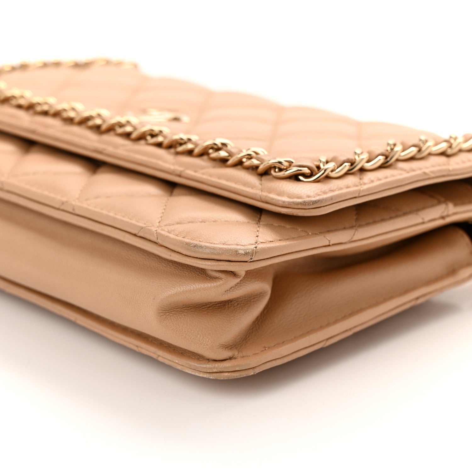 Chanel Lambskin Quilted Chain Around Wallet On Chain WOC Beige 11 of 11