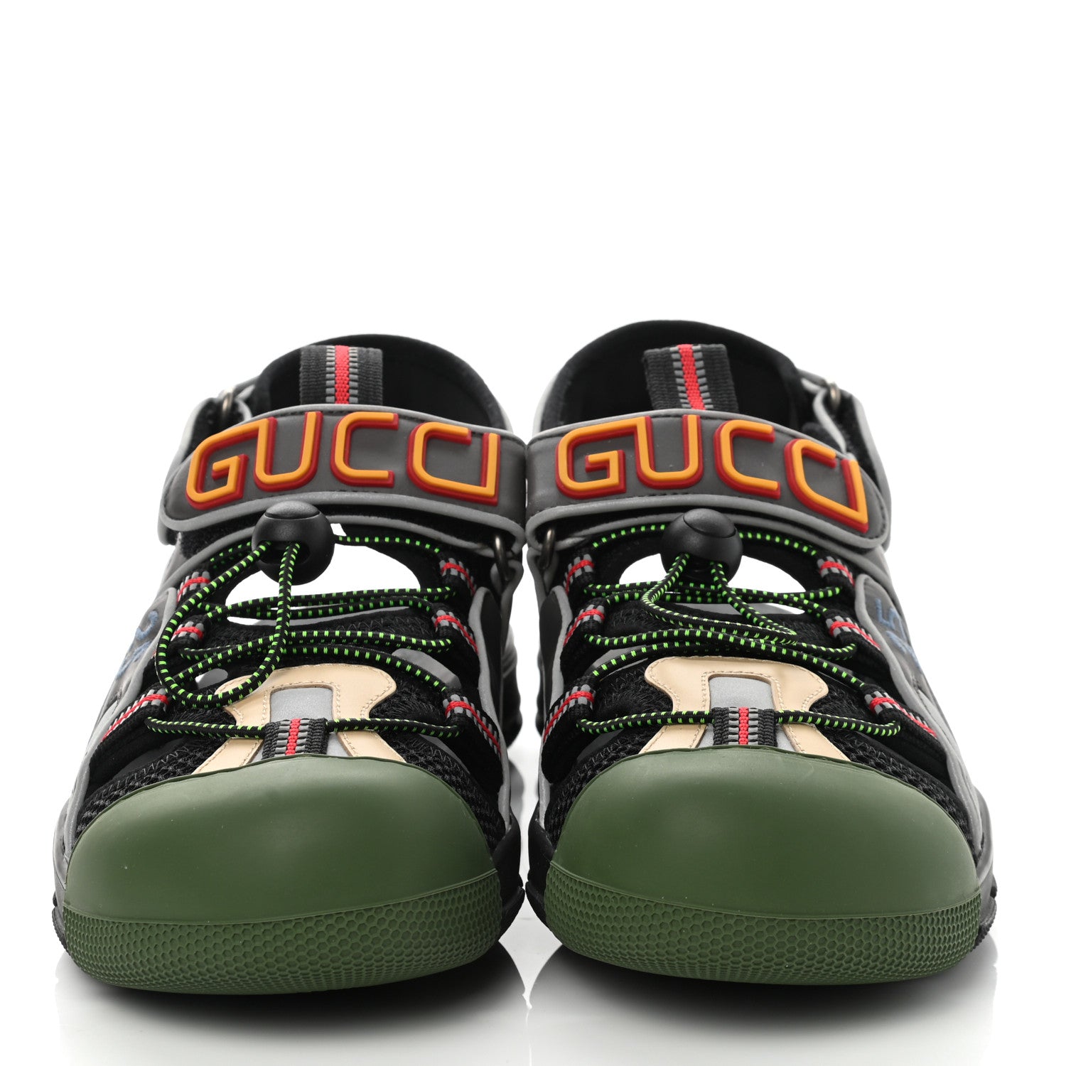 Gucci Mesh Fabric Mens Tinsel Sport Sandals 7 Black Silver Green 2 of 10