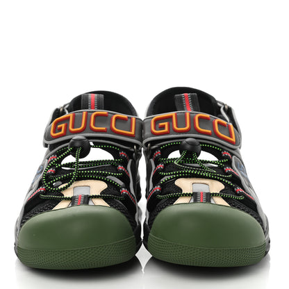 Gucci Mesh Fabric Mens Tinsel Sport Sandals 7 Black Silver Green 2 of 10