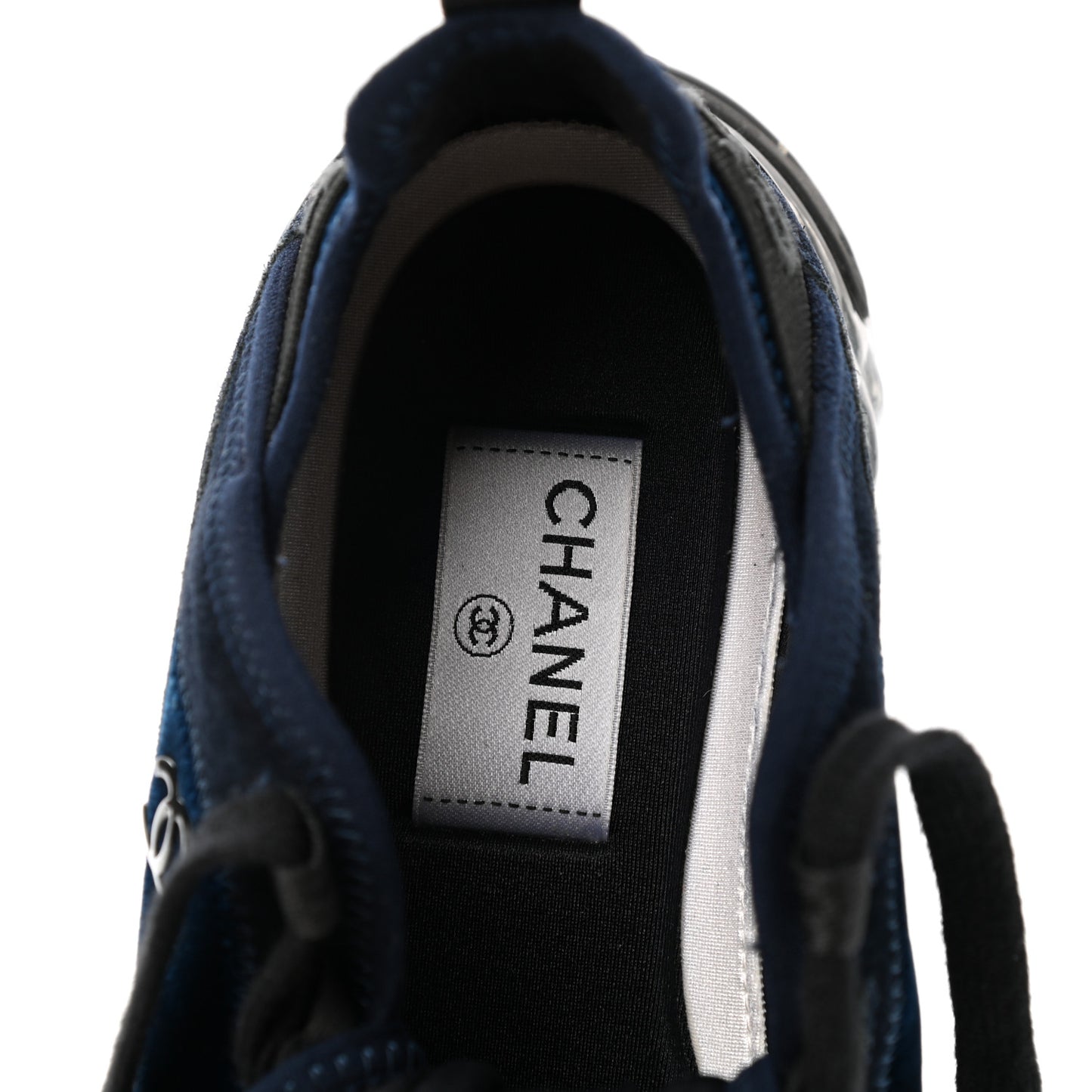 Suede Calfskin Velvet Grosgrain CC Sneakers 37.5 Navy Blue Black