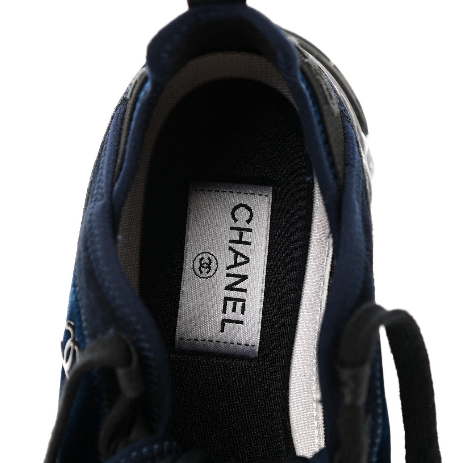 Chanel Suede Calfskin Velvet Grosgrain CC Sneakers 37.5 Navy Blue Black 7 of 9