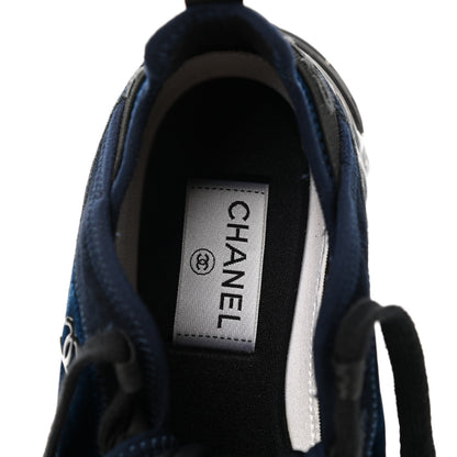Chanel Suede Calfskin Velvet Grosgrain CC Sneakers 37.5 Navy Blue Black 7 of 9