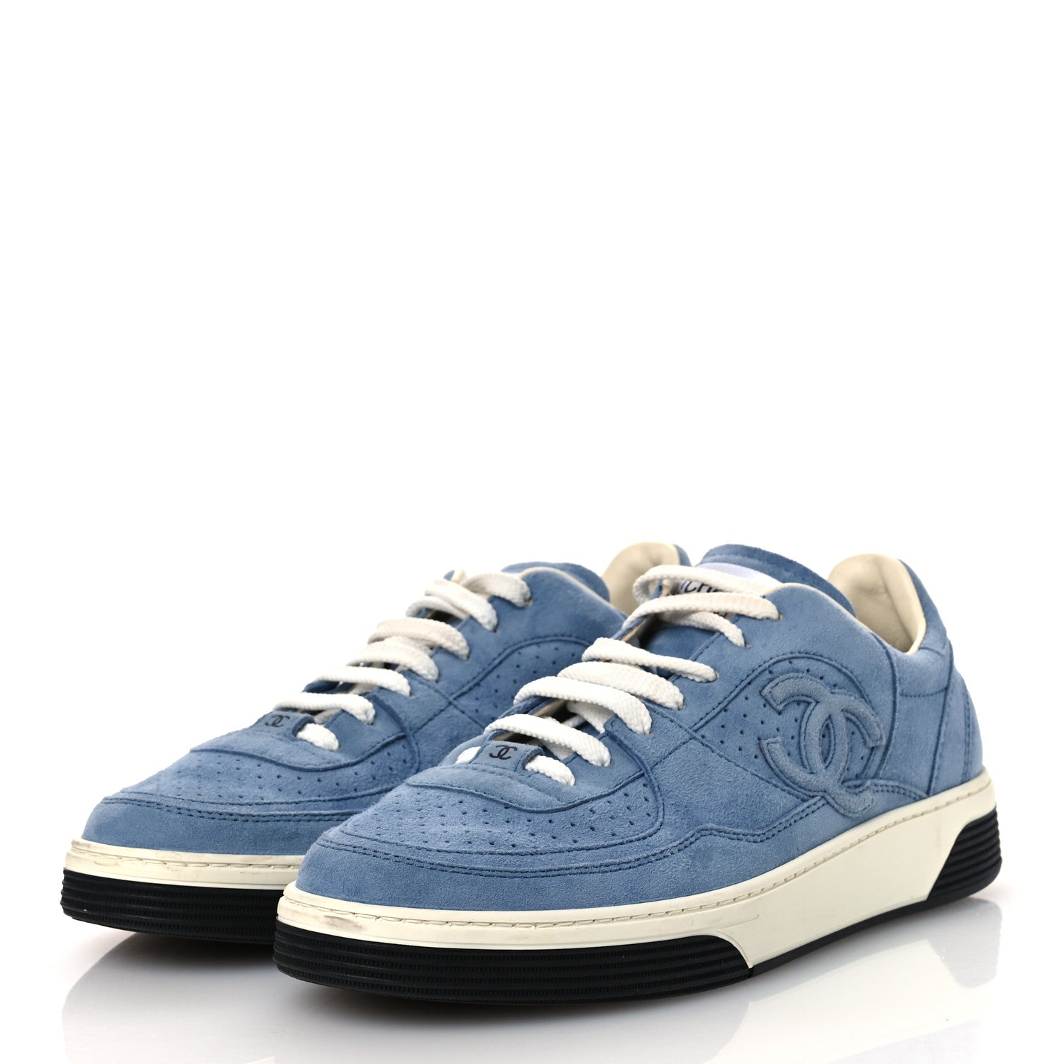 Chanel Suede Calfskin Womens CC Sneakers 40 Blue 4 of 10