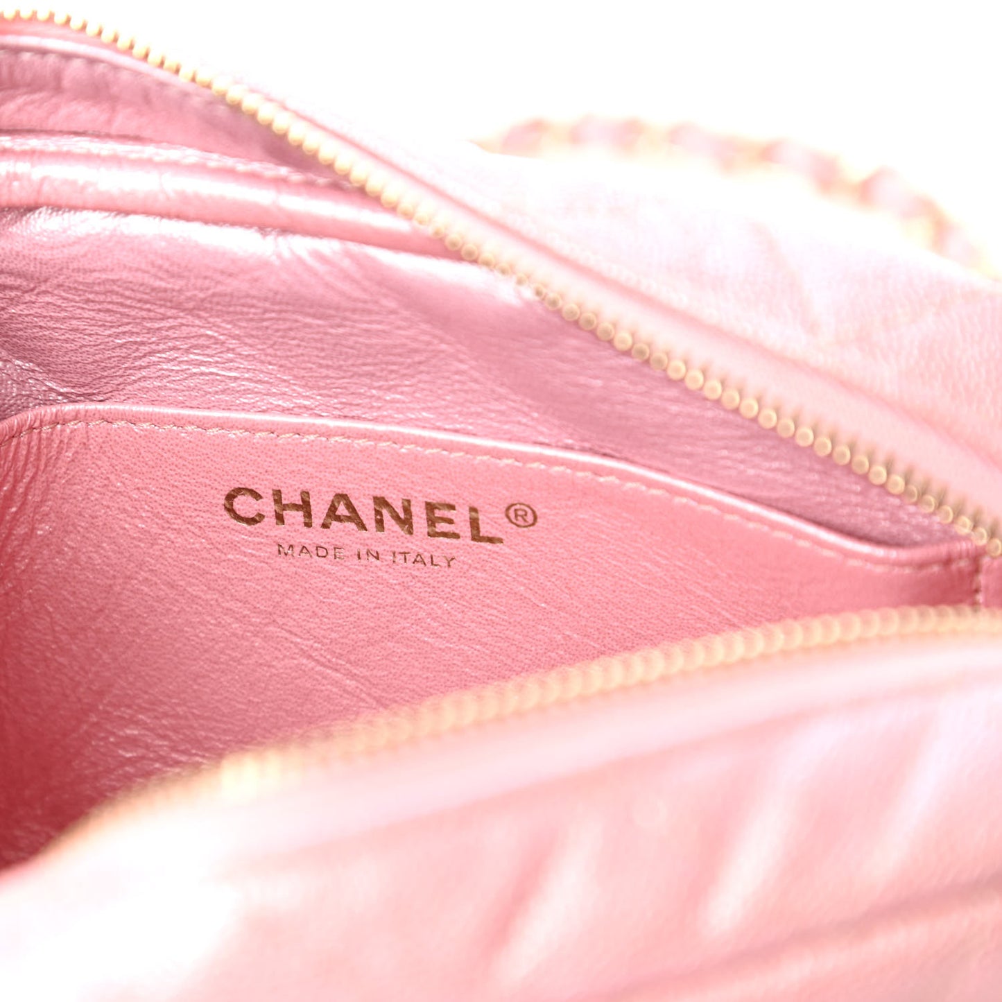 Iridescent Caviar Quilted Small Timeless Camera Case Pink