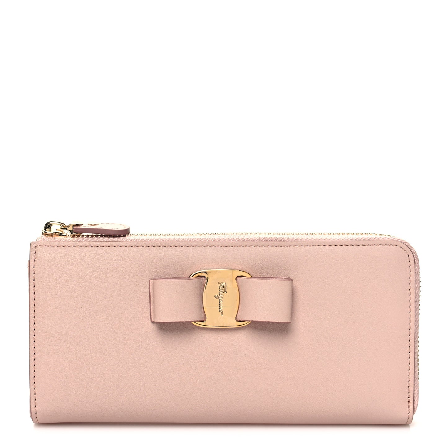Calfskin Vara Bow Zip Wallet Pink