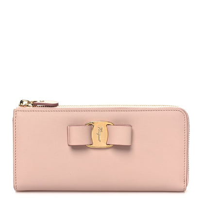 Salvatore Ferragamo Calfskin Vara Bow Zip Wallet Pink 1 of 7