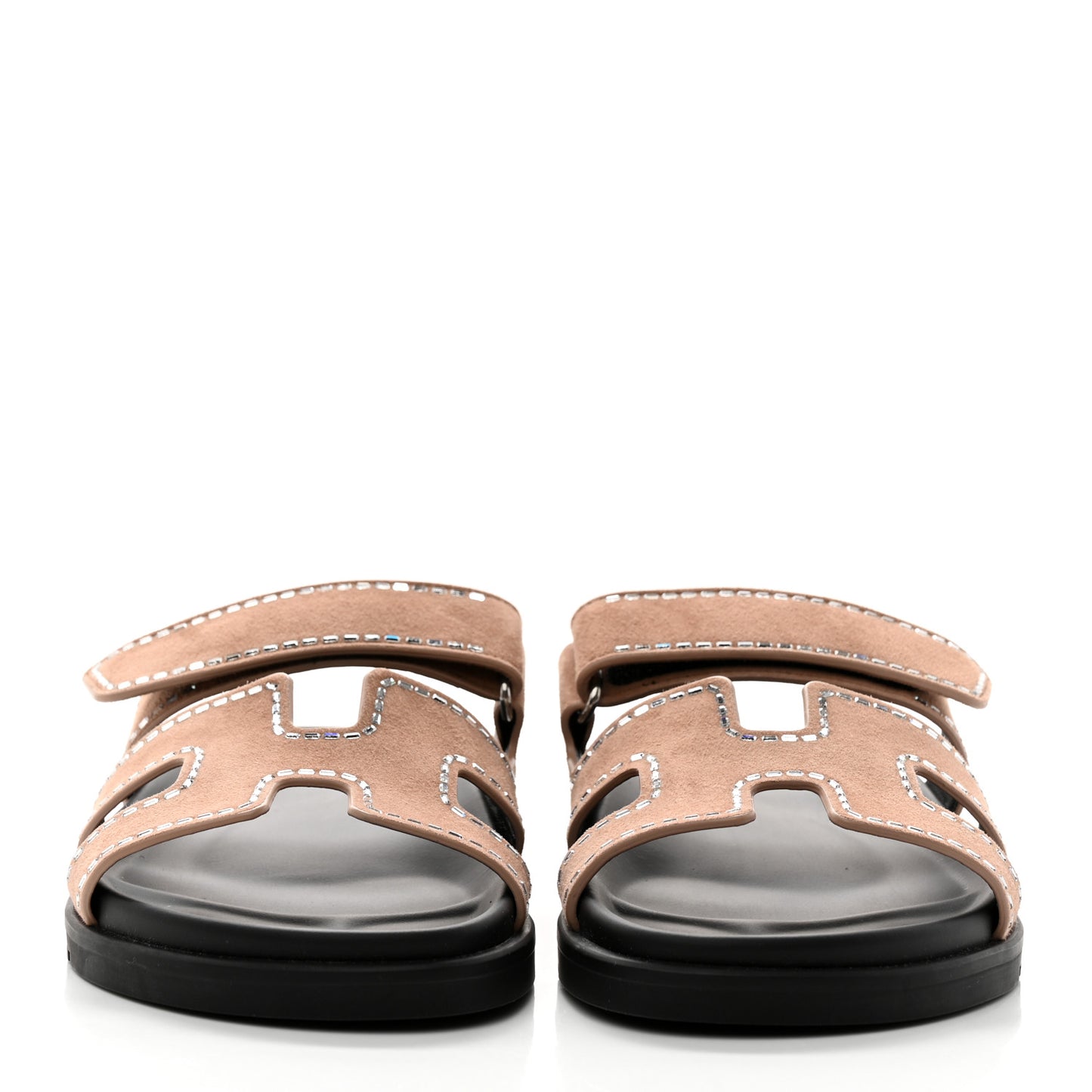 Suede Goatskin Crystal Embellished Womens Chypre Sandals 38 Rose Perle