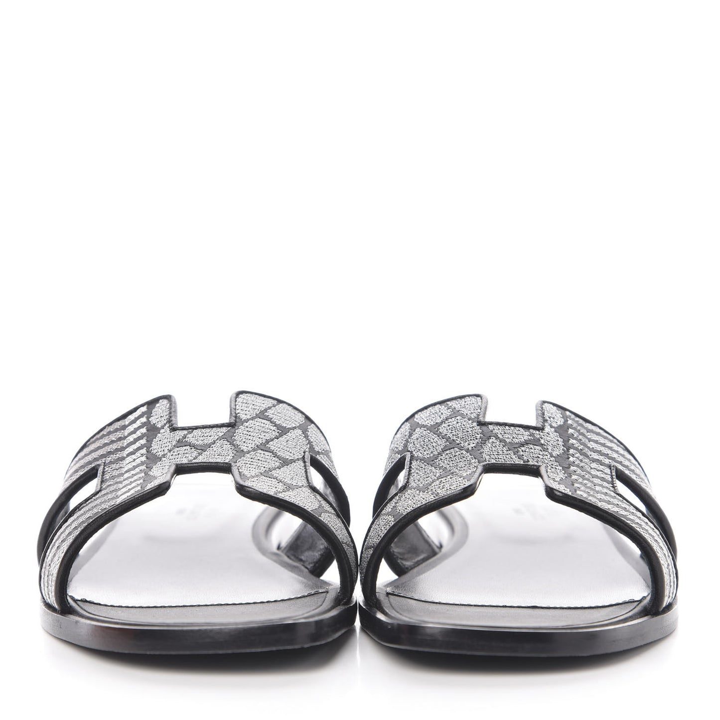 Calfskin Embroidered Oran Sandals 38.5 Black Gris Argente