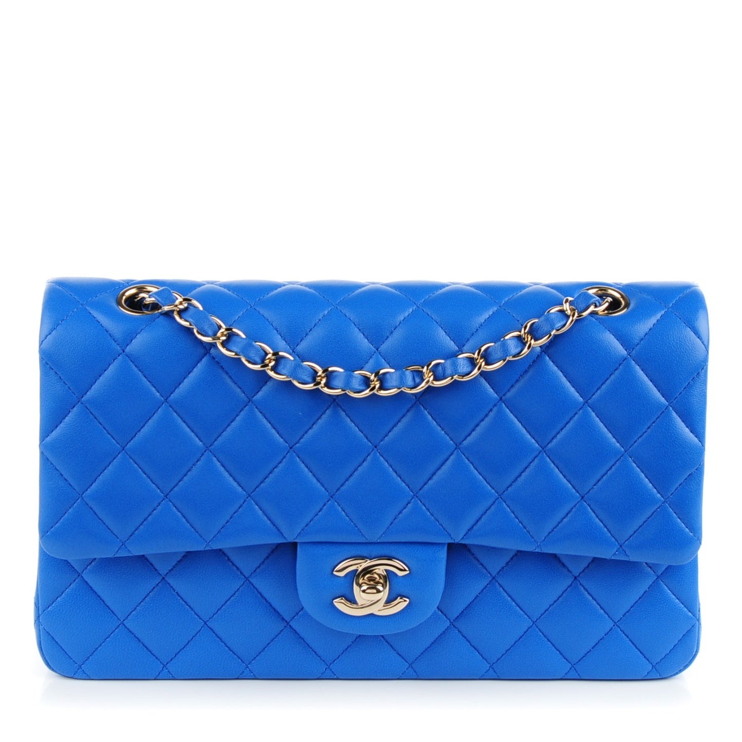 Lambskin Quilted Medium Double Flap Blue